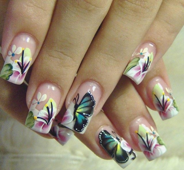 рисунок бабочка на ногтях  butterfly nail designs 05